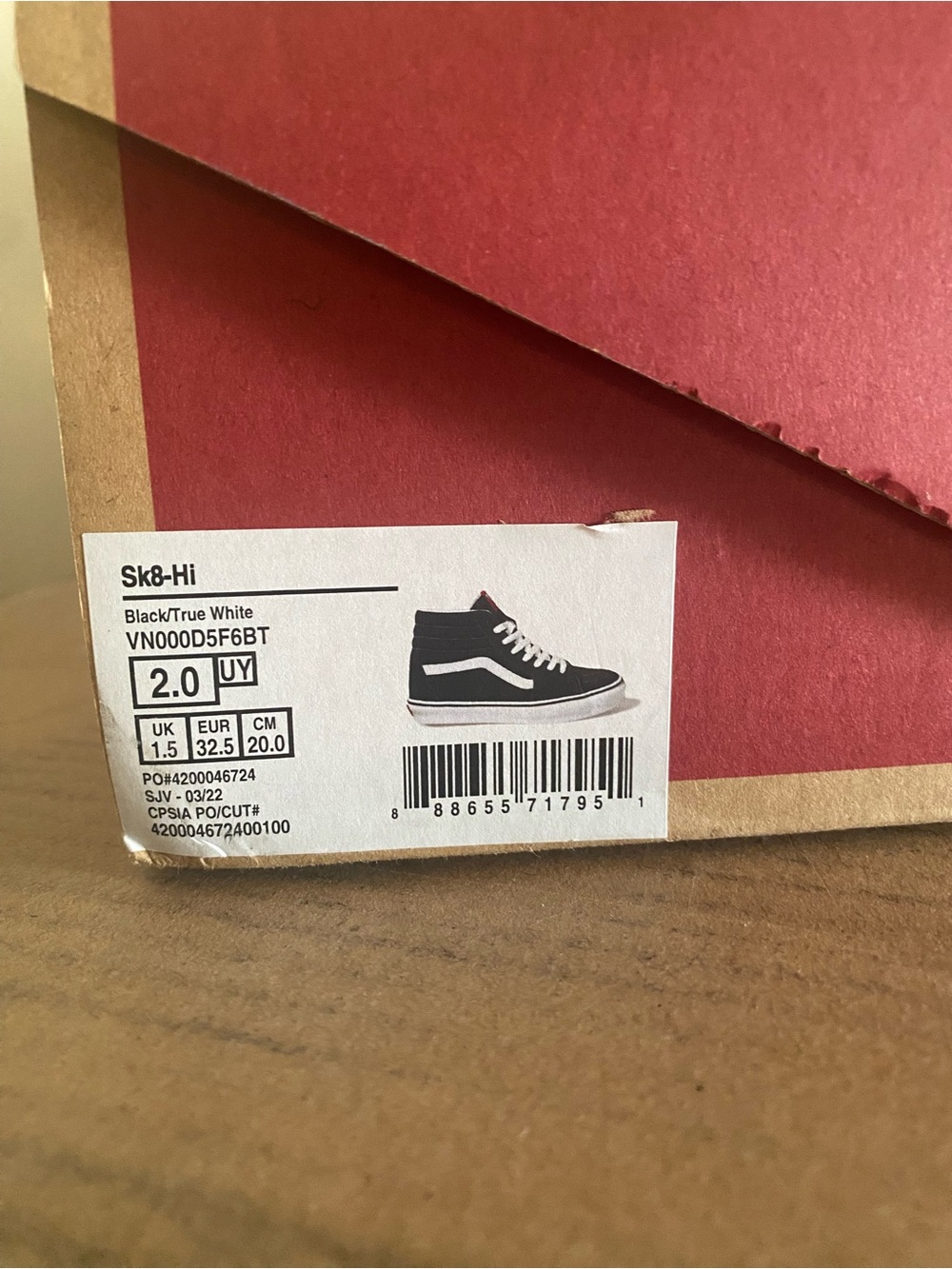 Vans Sk8-Hi Black and White High Top Sneakers youth size 2 brand new